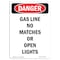 Signmission OSHA Danger Sign, 14" Height, Rigid Plastic, Gas Line No Matches Or Open Lights, Portrait OS-DS-P-1014-V-2398 - alternate 1
